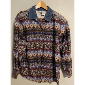 VTG Capacity Woman Button Up Womens 1X Multicolor Animal Print Geometric Art 90s